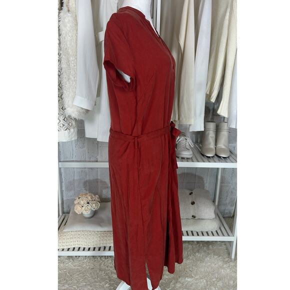 Long Tall Sally Women's Sz 8 Tall Burnt Orange Midi Tie Waist Shirt Dress #0600 - Picture 5 of 14